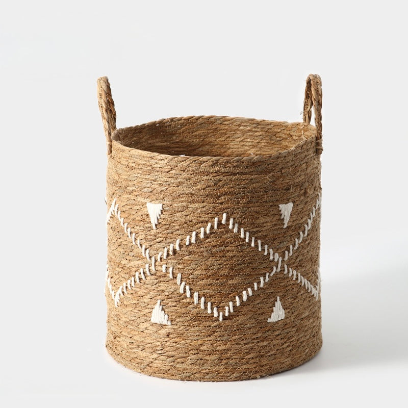 Embroidered Seagrass Storage & Laundry Basket Berriscent