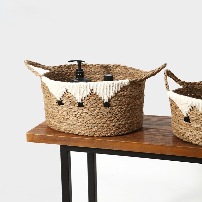Handwoven Natural Storage Basket with Decorative Trim Berriscent