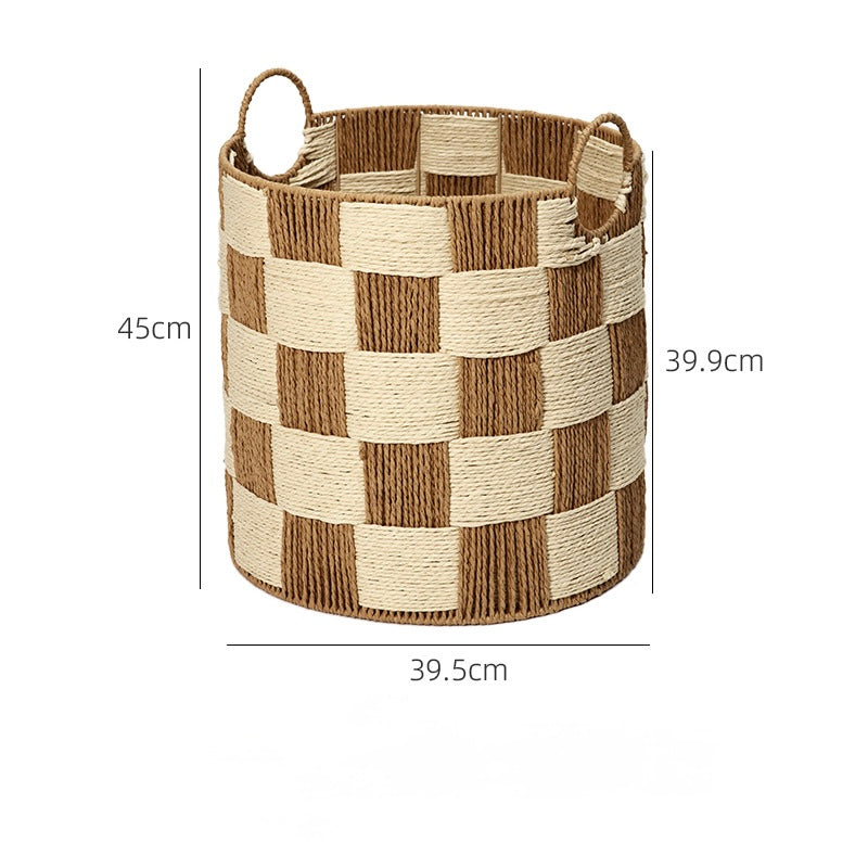 Handwoven Checkerboard Seagrass Storage Basket with Handles Berriscent