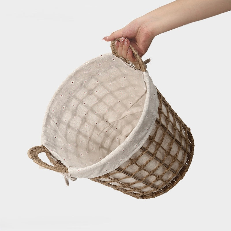 Round Handwoven Rope Storage Basket with Linen Lining Berriscent