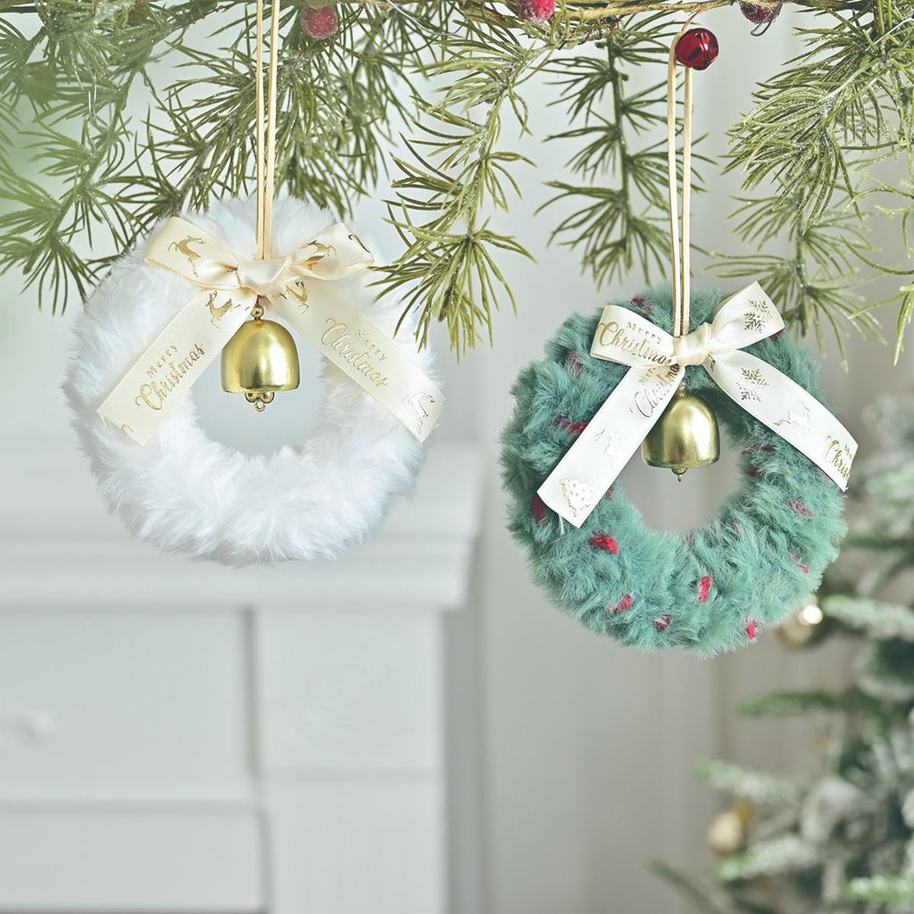 Festive Furry Mini Christmas Wreath with Bell – 13 cm