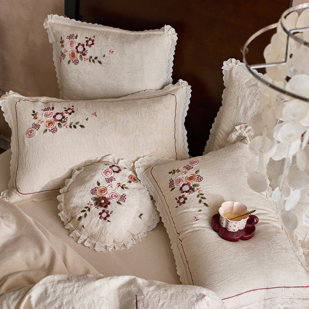 Rosé Heritage Cotton & Linen Embroidered Bedding Set Berriscent