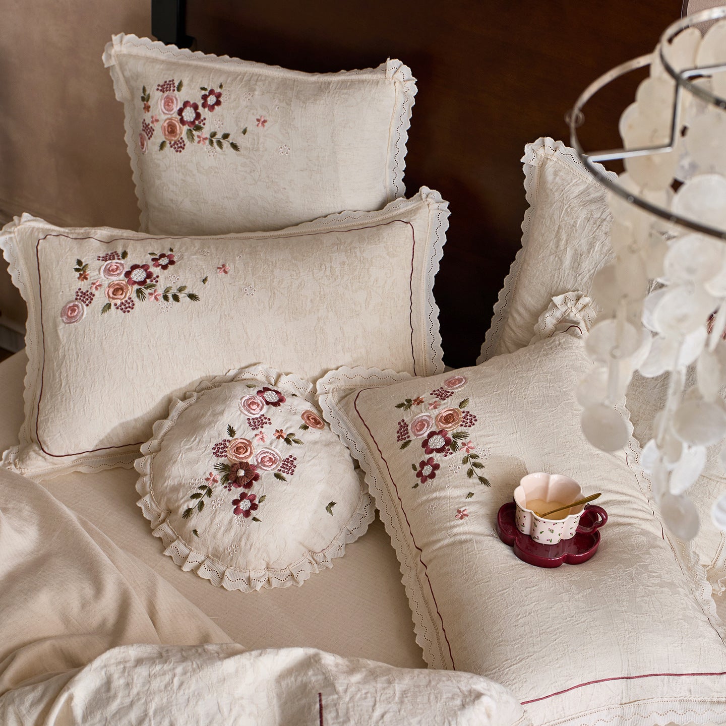 Rosé Heritage Cotton & Linen Embroidered Bedding Set Berriscent