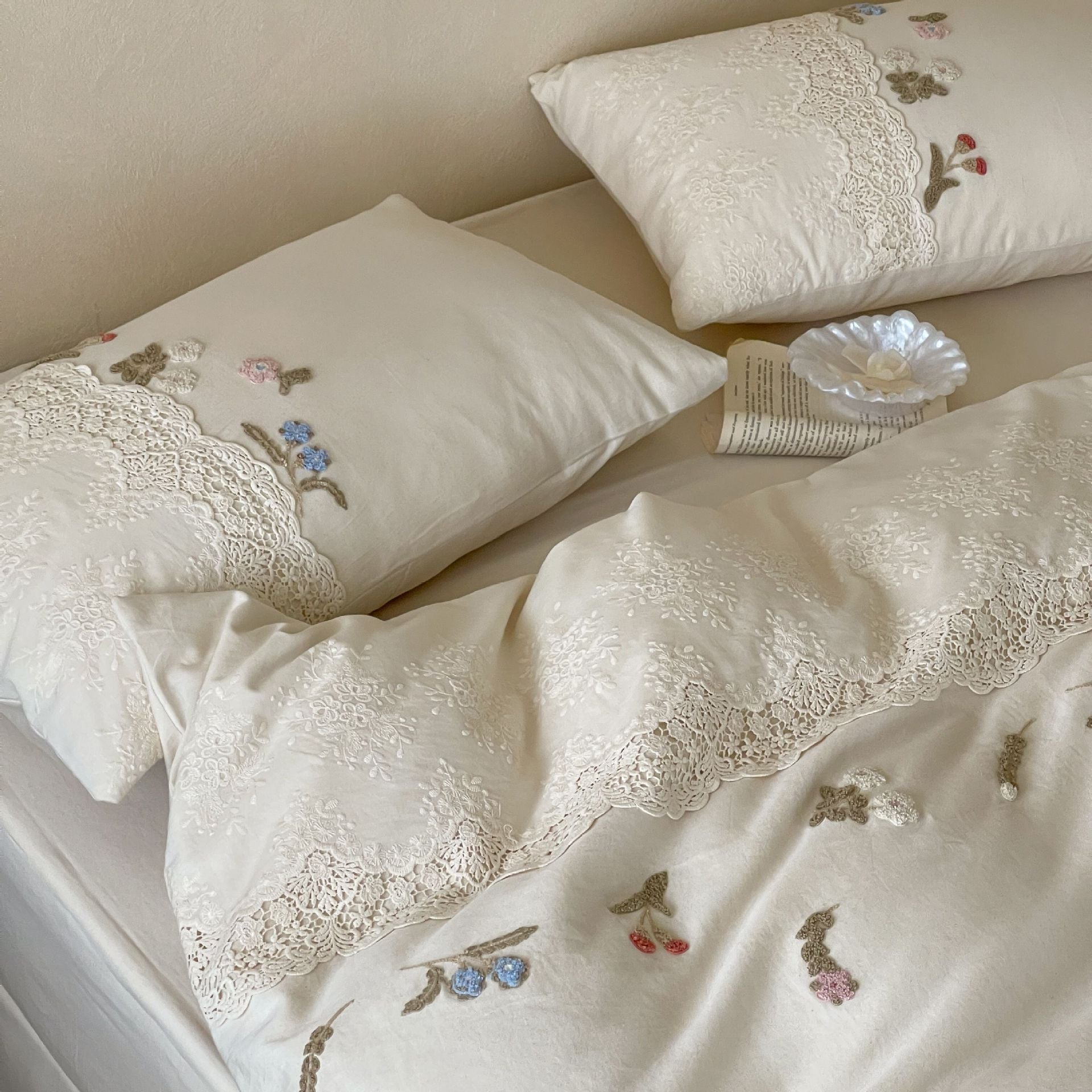 The Wildflower Lace Ensemble | Cotton–Linen Embroidered Bed Linen