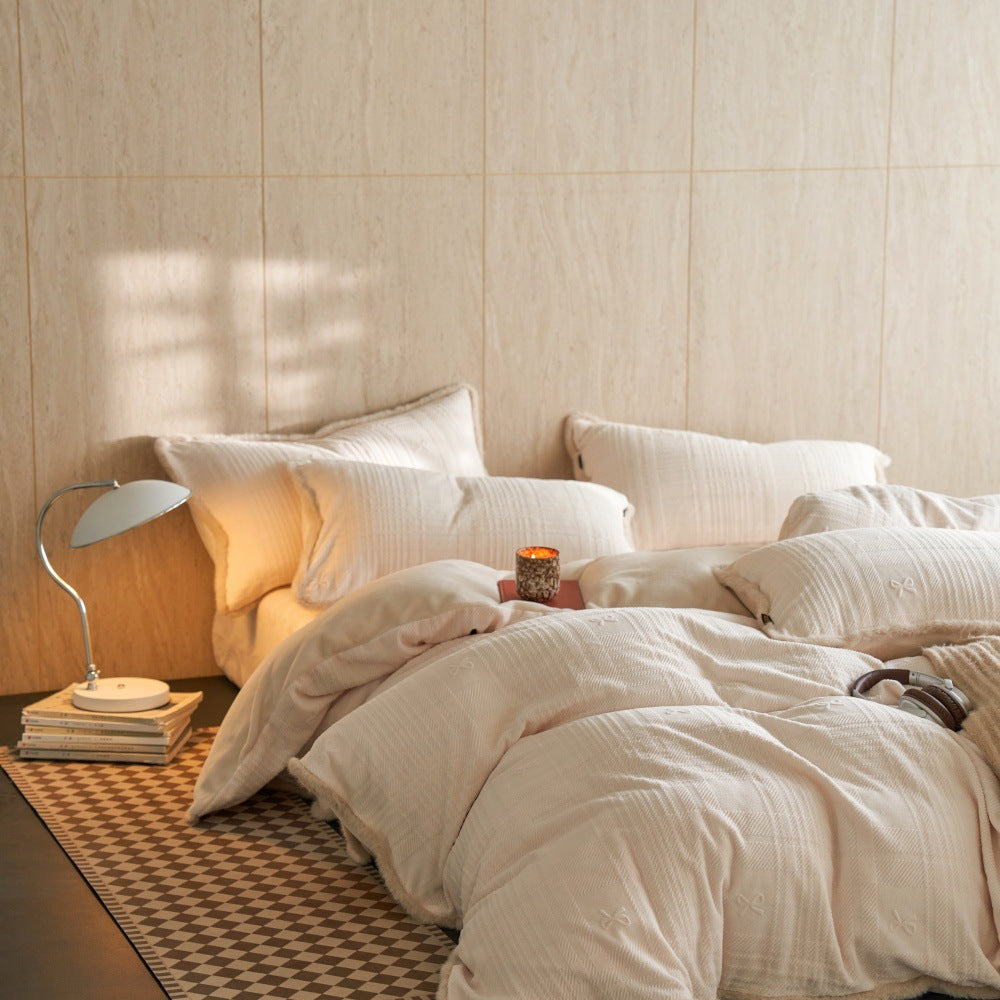 The Tethered Bow | Sculpted Matte Milk Velvet Bed Linen