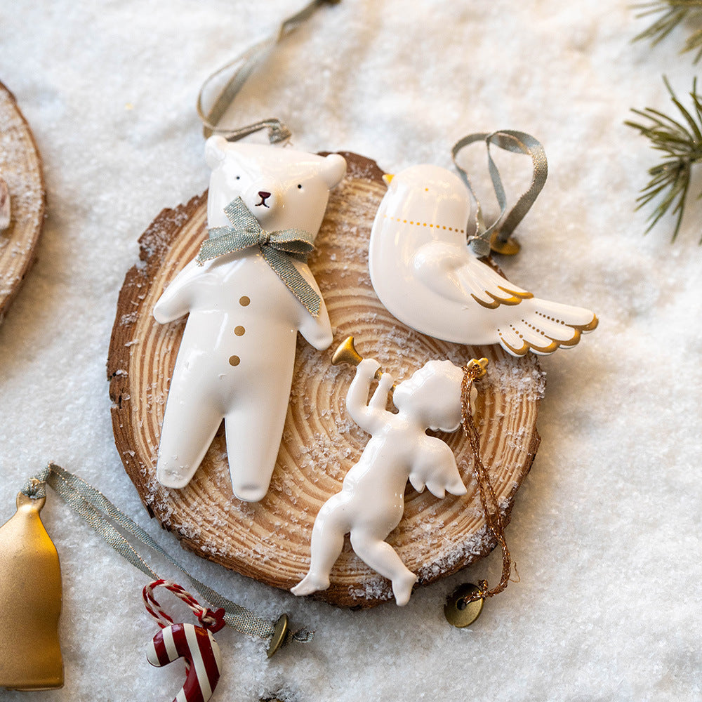 White & Gold Mini Christmas Ornament Set (3 pcs)