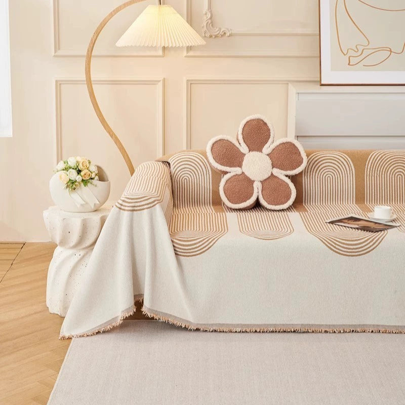 Arc Lines Chenille Sofa Cover Berriscent