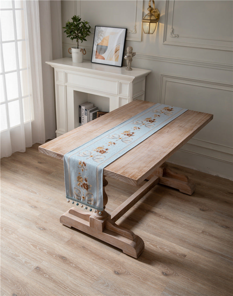 Blue Royale Floral Jacquard Table Runner Berriscent