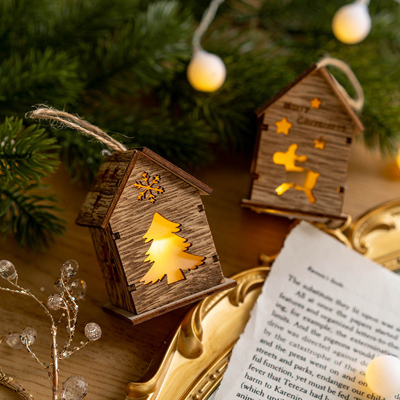 Wooden Christmas House LED Ornaments