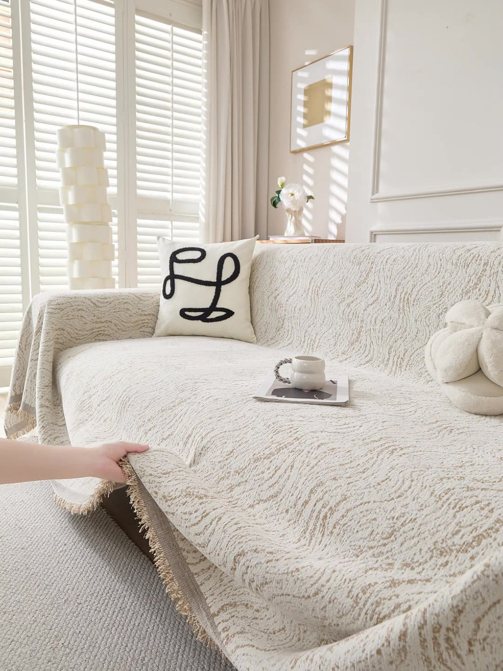 Woven Wave Chenille Sofa Cover Berriscent