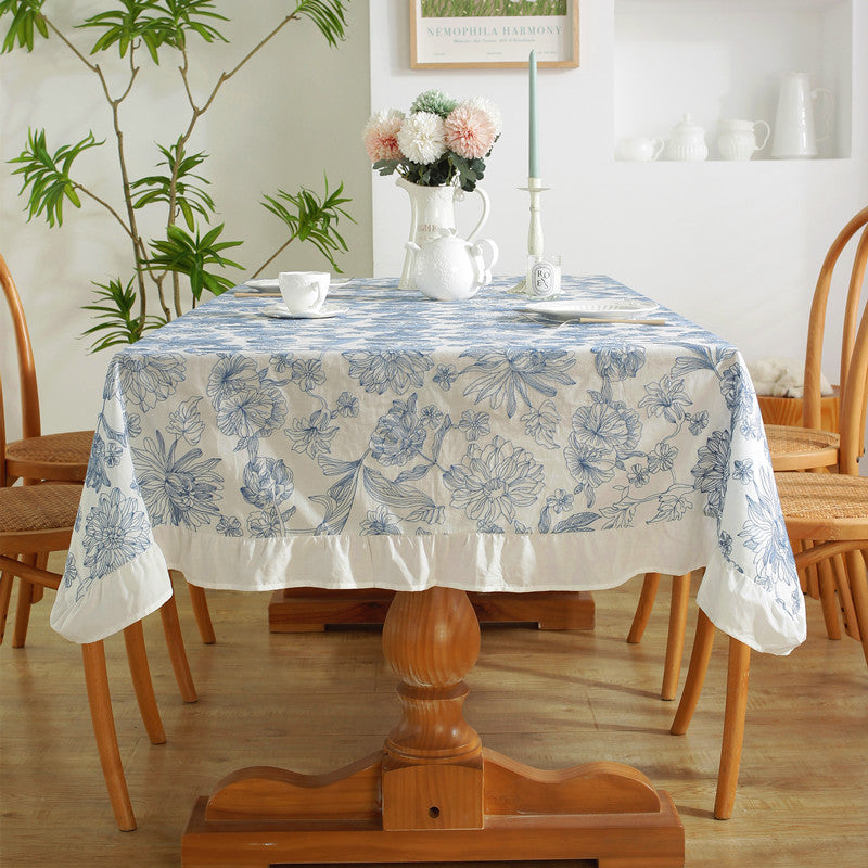 Azure Bloom Embroidered Tablecloth Berriscent
