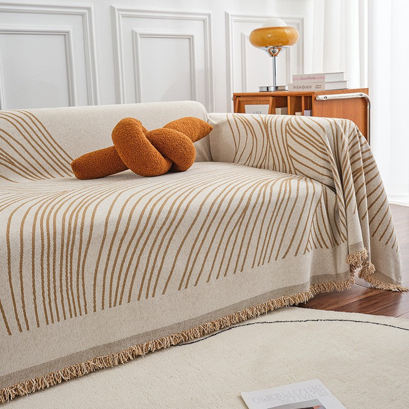 Modern Wavy Lines Chenille Sofa Throw Berriscent