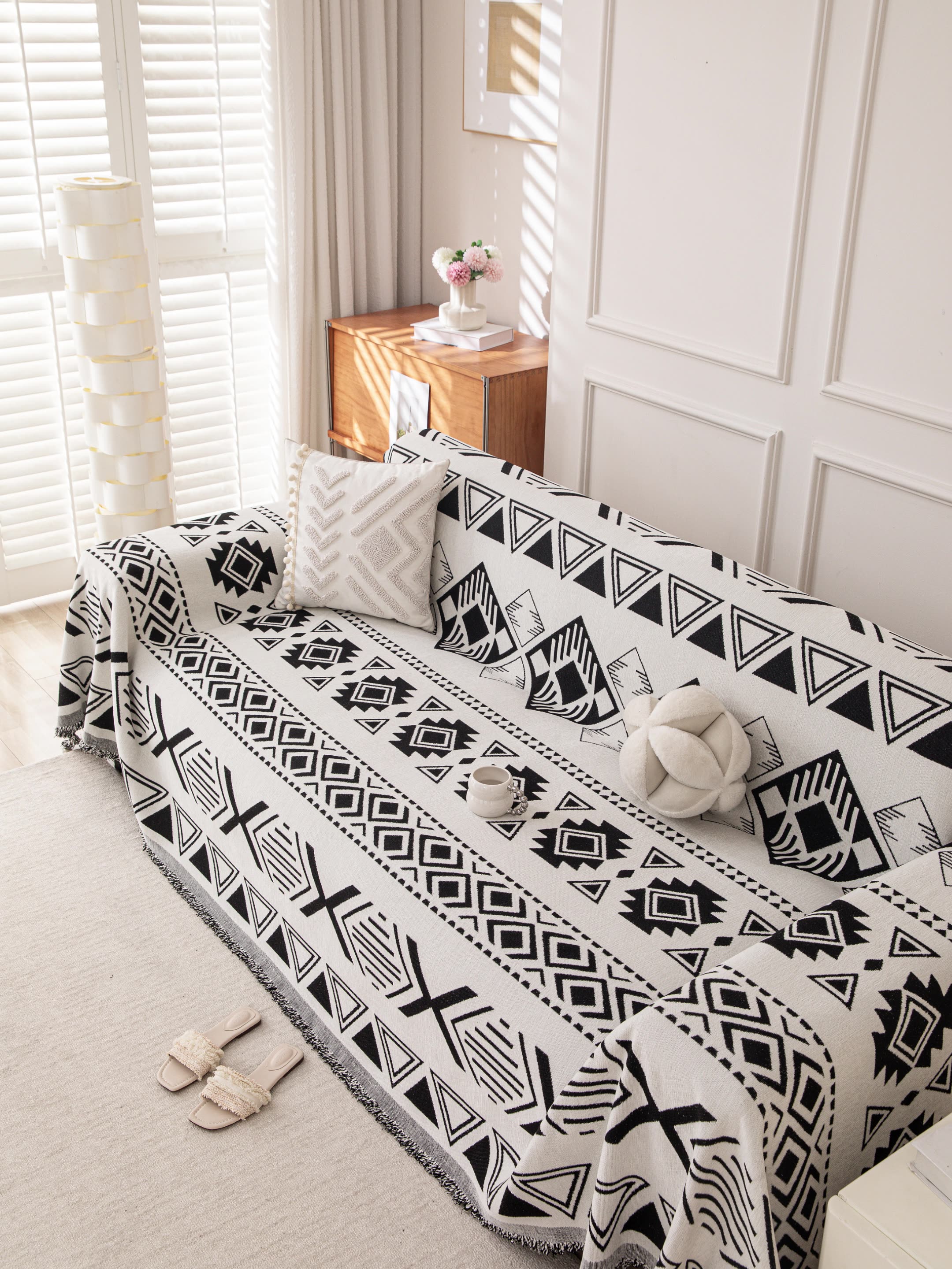 Reversible Geometric Chenille Sofa Cover — Artisanal Comfort Collection