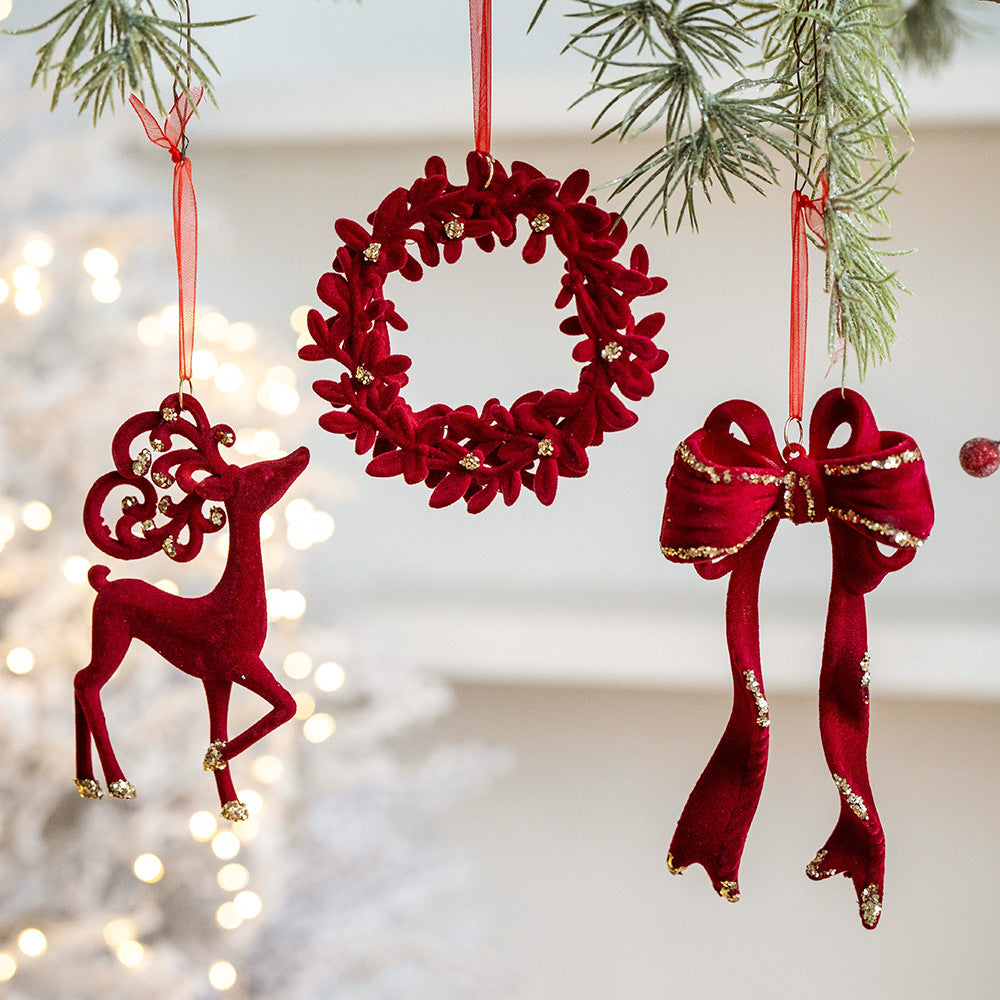 Velvet Red & Gold Christmas Ornament Set – 10 Pieces