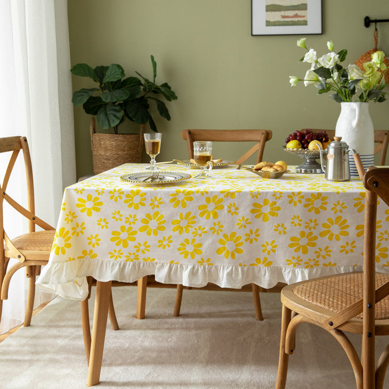 Sunny Bloom Ruffled Tablecloth Berriscent