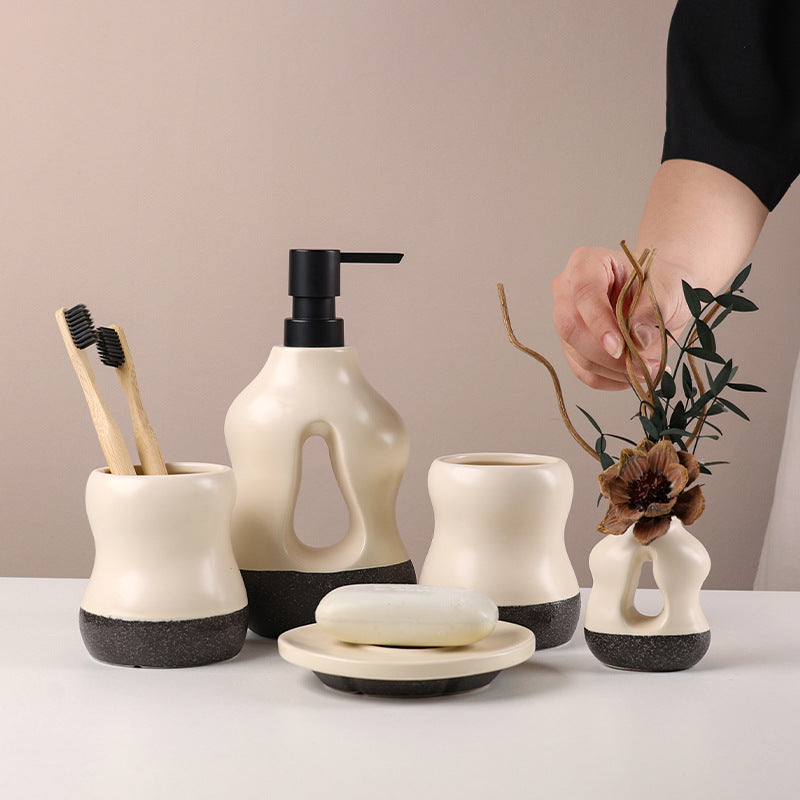 Organic Form Ceramic Bathroom Set – 5-Piece Collection Berriscent