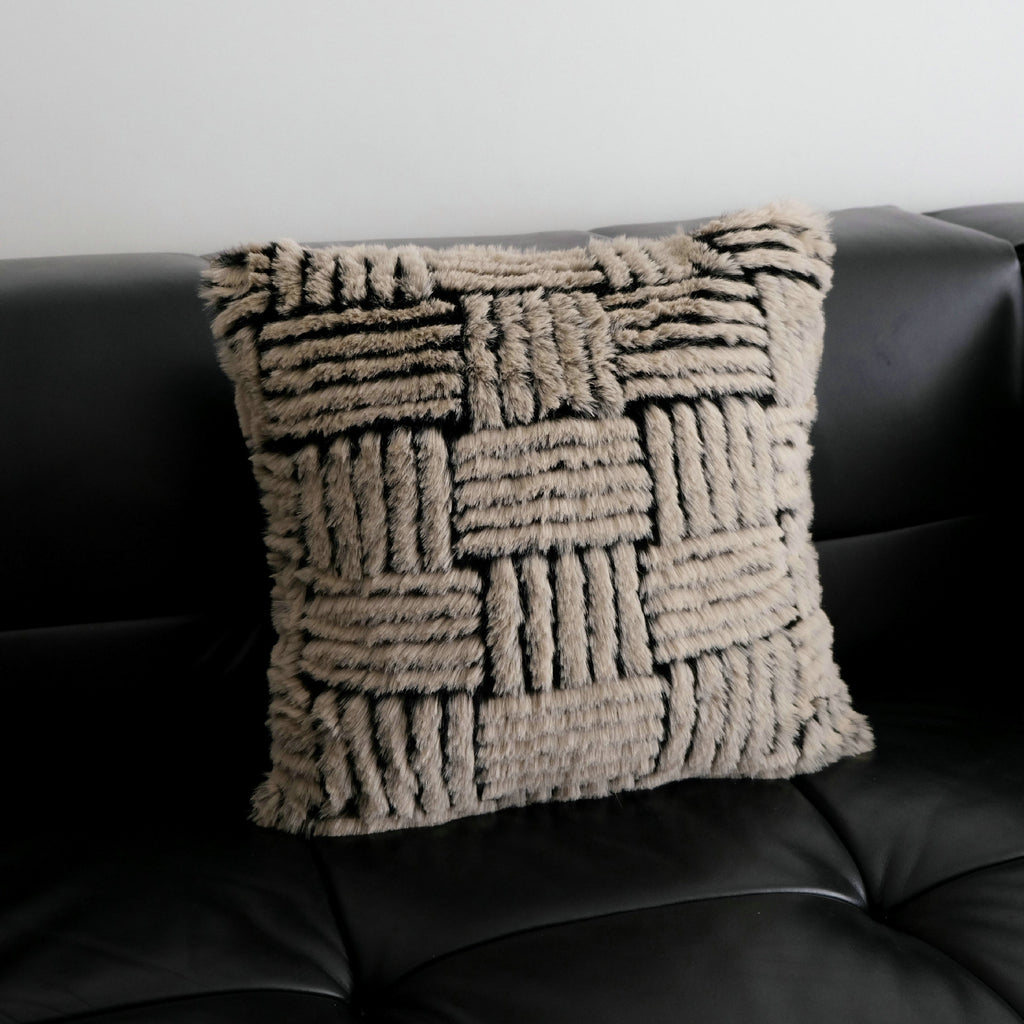Rhythmic Stripe Faux Fur Cushion Berriscent