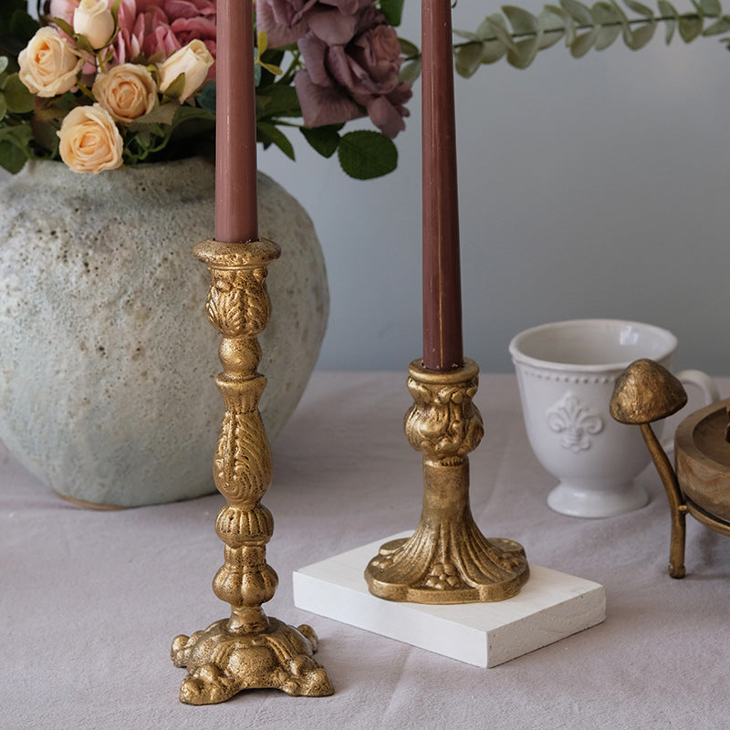 Antique Gold Cast-Iron Candle Holders Berriscent