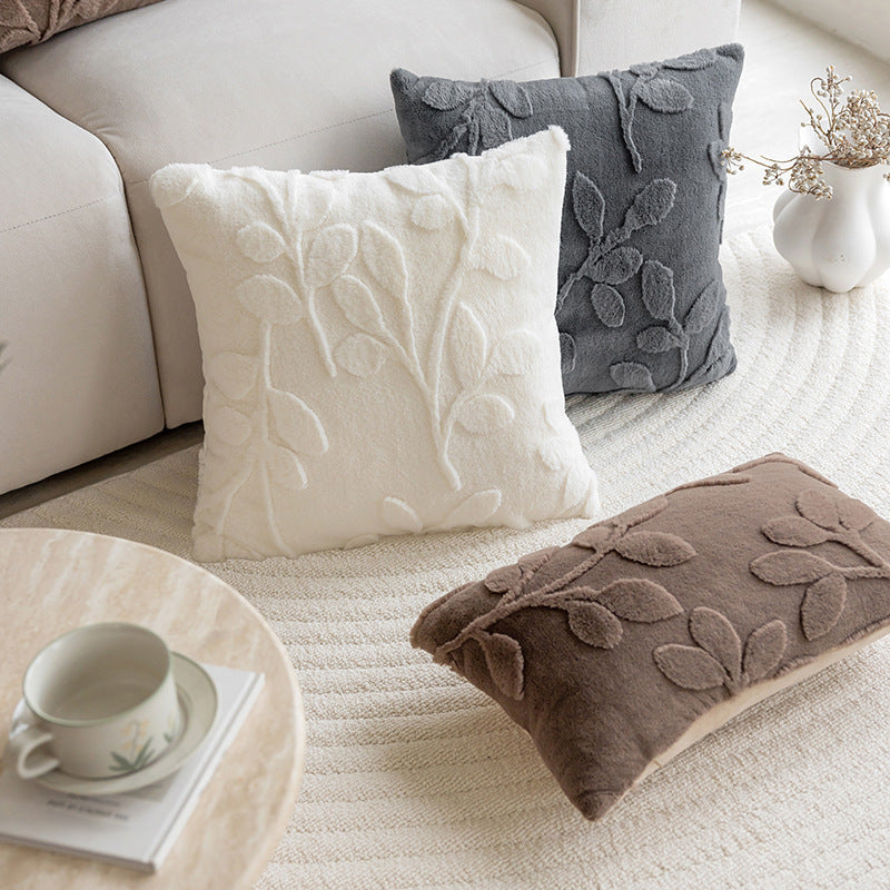 Textured Leaf Embroidered Cushion Cover Berriscent