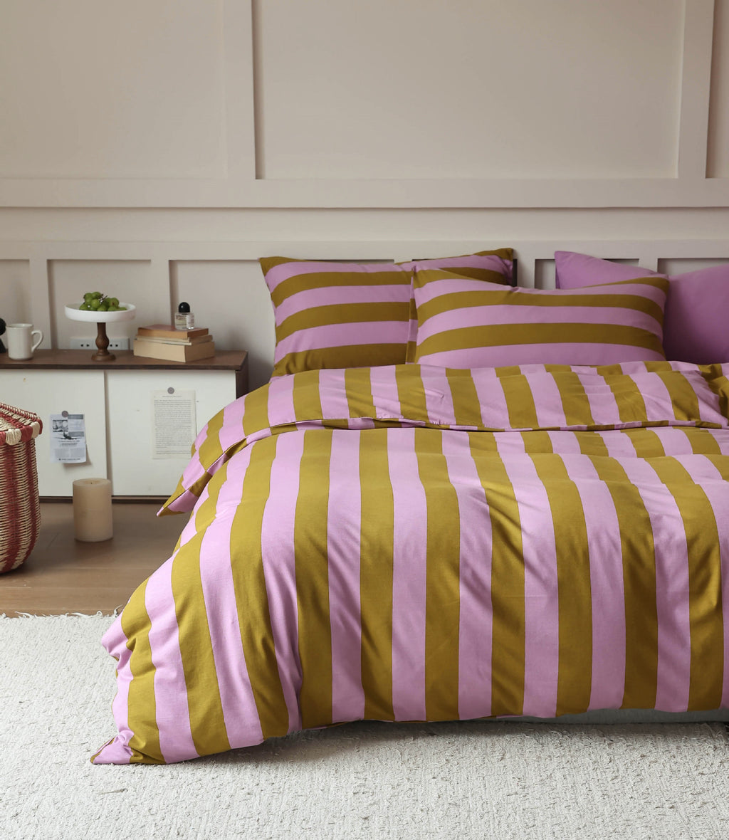 Soft Stripe Cotton Bedding Set — Lilac & Olive Berriscent