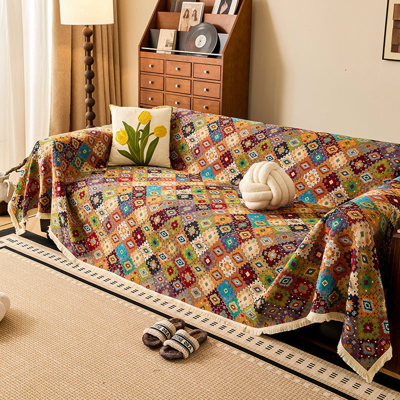 Ethnic Jacquard Cotton-Linen Sofa Throw Berriscent