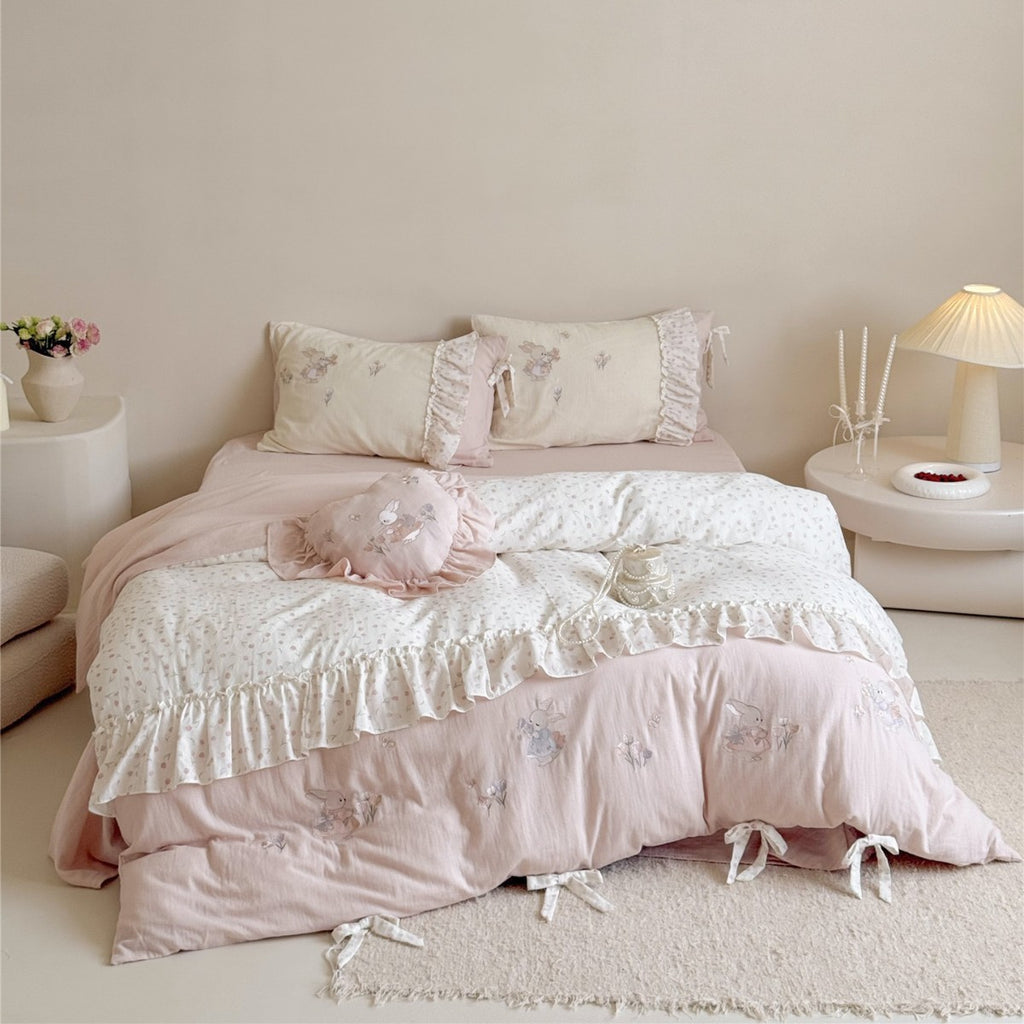 The Lapin Ribbon | Embroidered Bunny & Ruffle Bed Linen