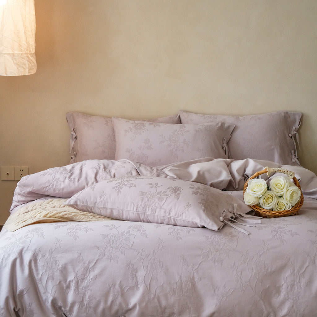 Blush Fleur Jacquard Cotton Bedding Set – Lavender Mist Berriscent