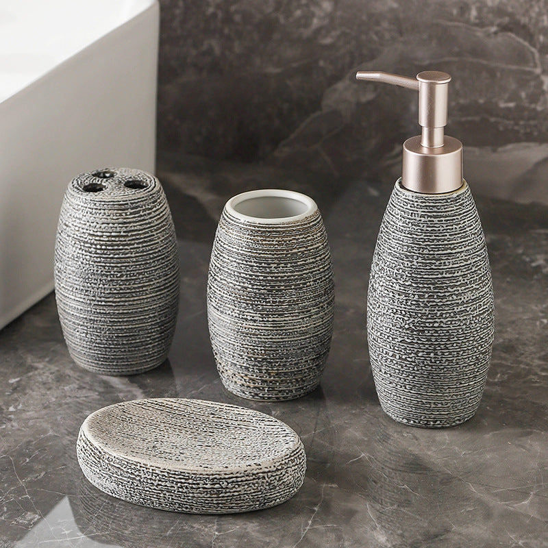 Obsidian Texture Ceramic Bathroom Set Berriscent