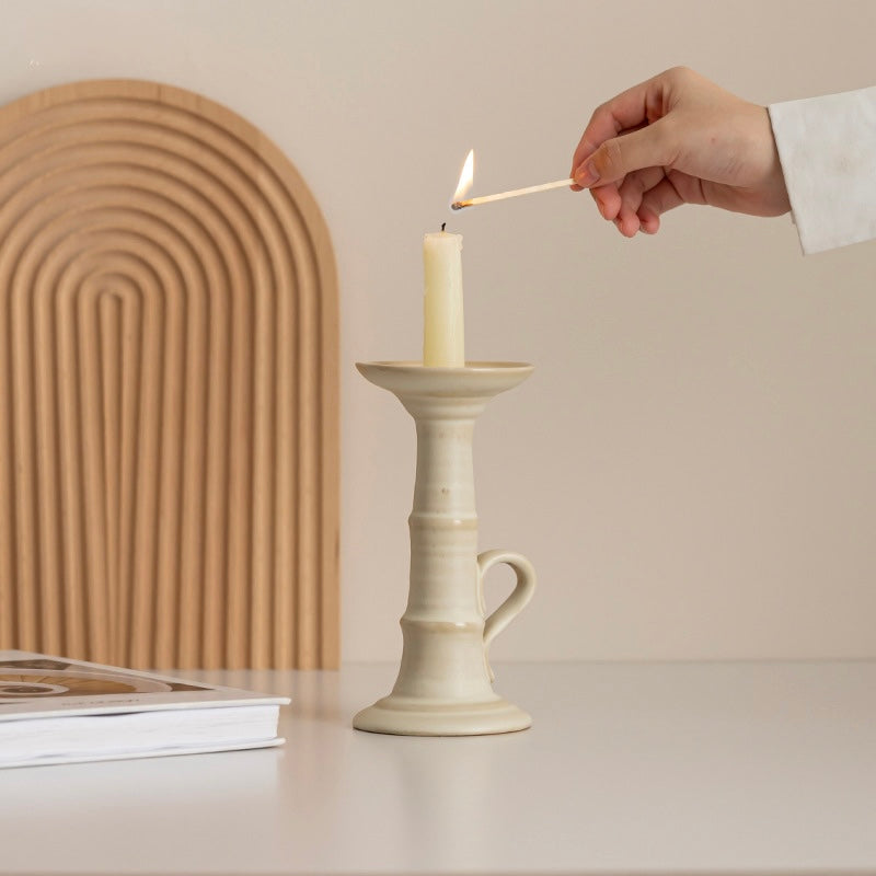 Ivory Handle Ceramic Candle Holder – Minimalist Artisan Elegance Berriscent