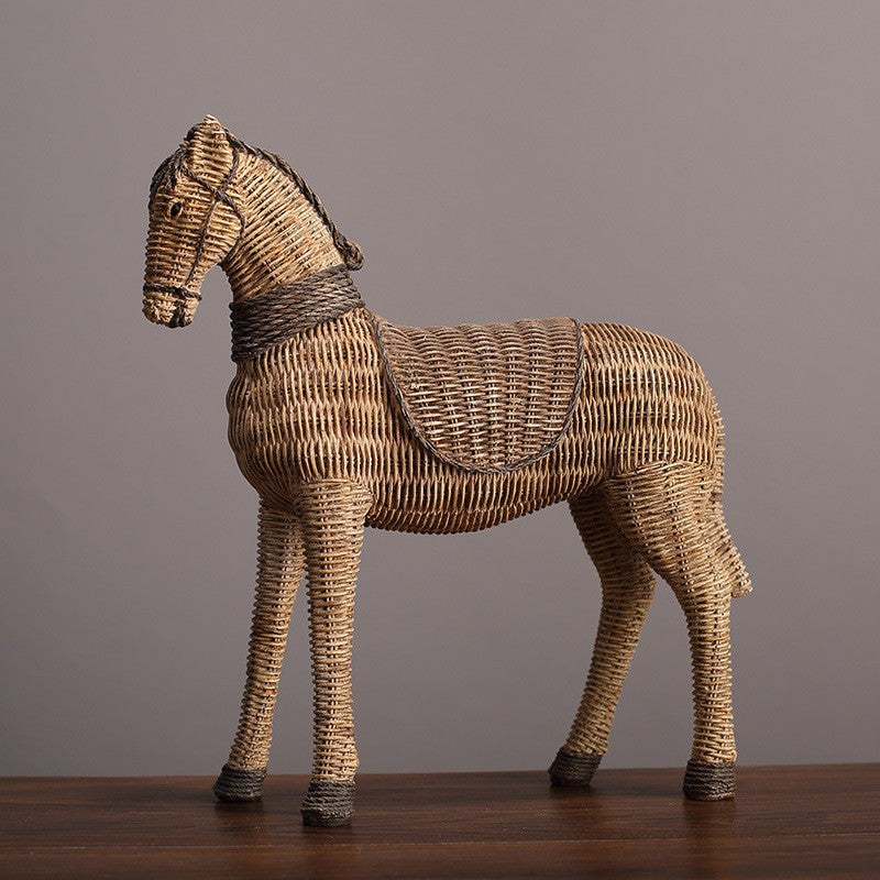 Handwoven Rattan Horse Decorative Sculpture Berriscent