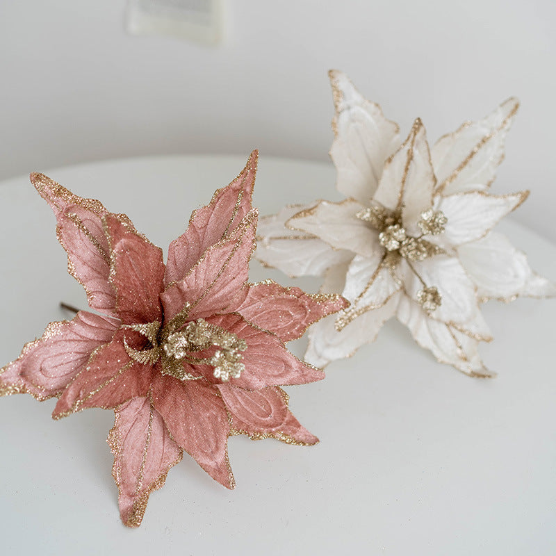 Artificial Glitter Poinsettia Flower Collection – 28 cm