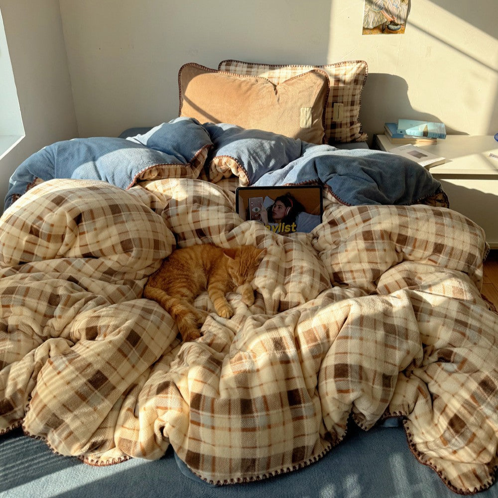 Cozy Plaid Flannel Bedding Set Berriscent