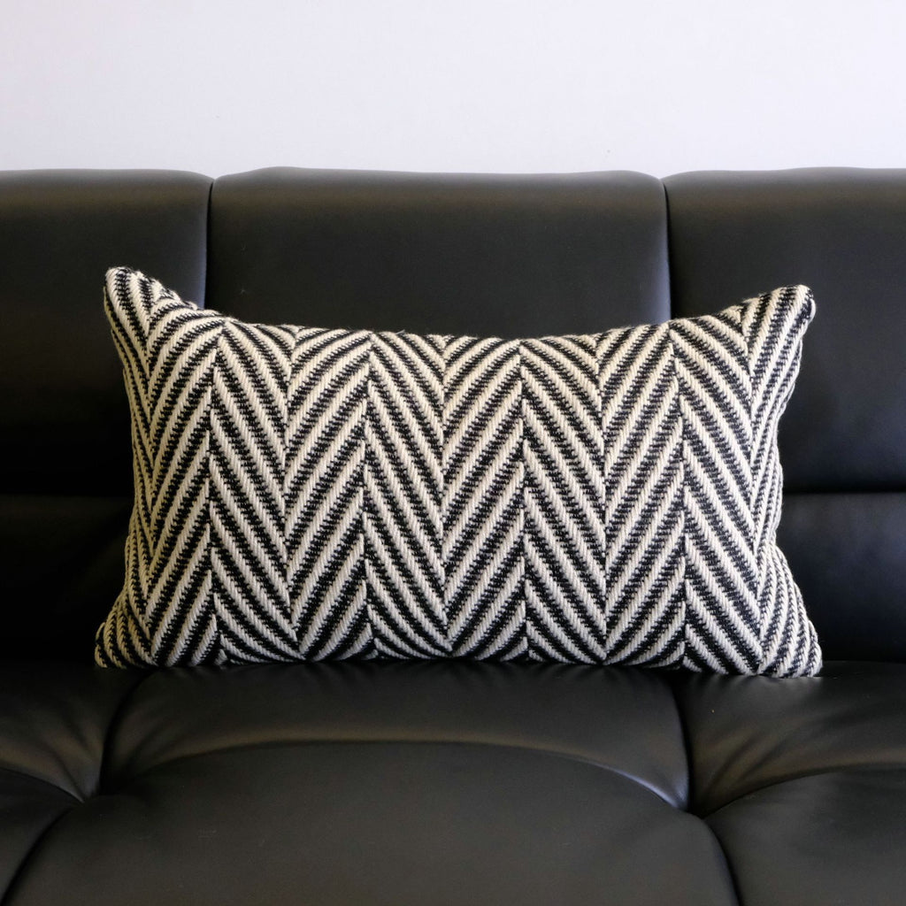 Herringbone Woven Cushion Cover – Textured Black & Ivory Design Berriscent