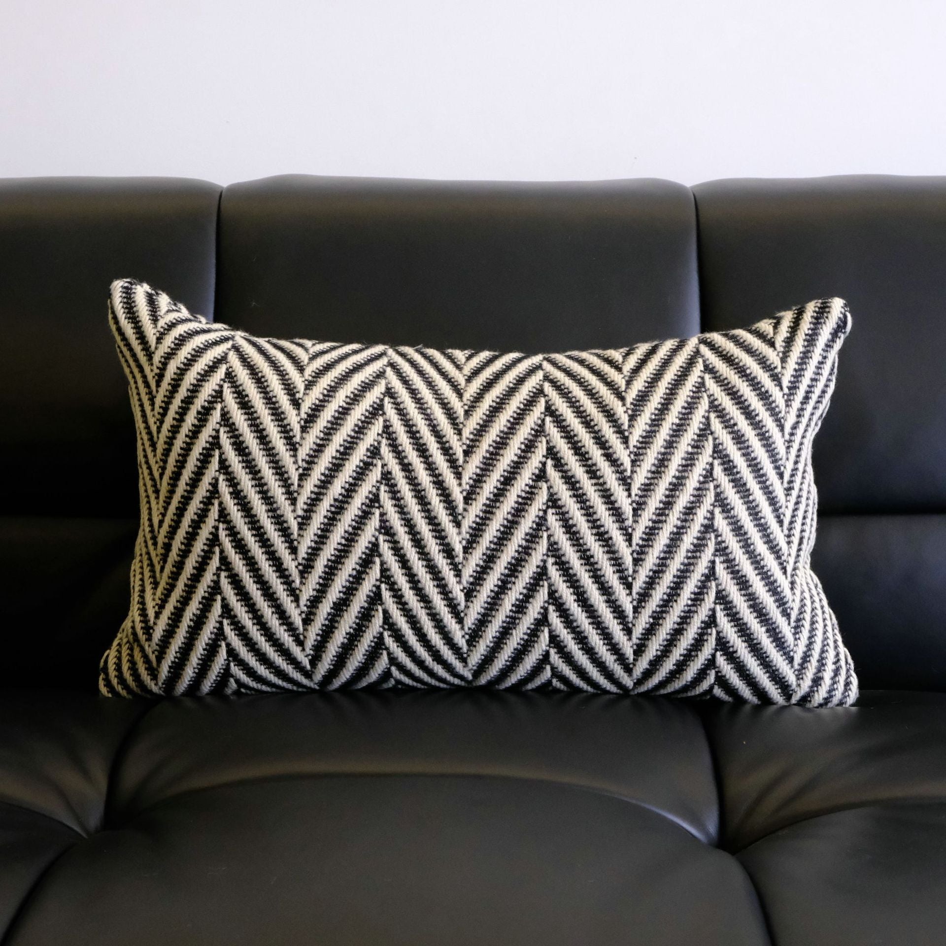 Herringbone Woven Cushion Cover – Textured Black & Ivory Design Berriscent