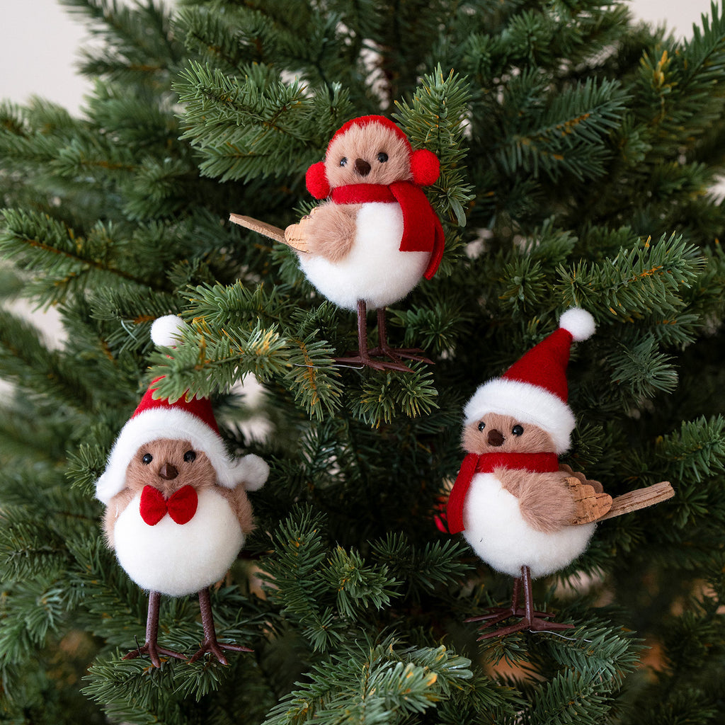 Festive Robin Trio — Plush Christmas Bird Figurines (Set of 3)