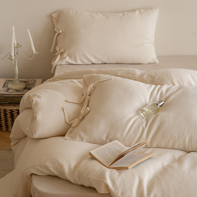 Natural Weave Tie Closure Pure Cotton Bedding Set (60s) Berriscent