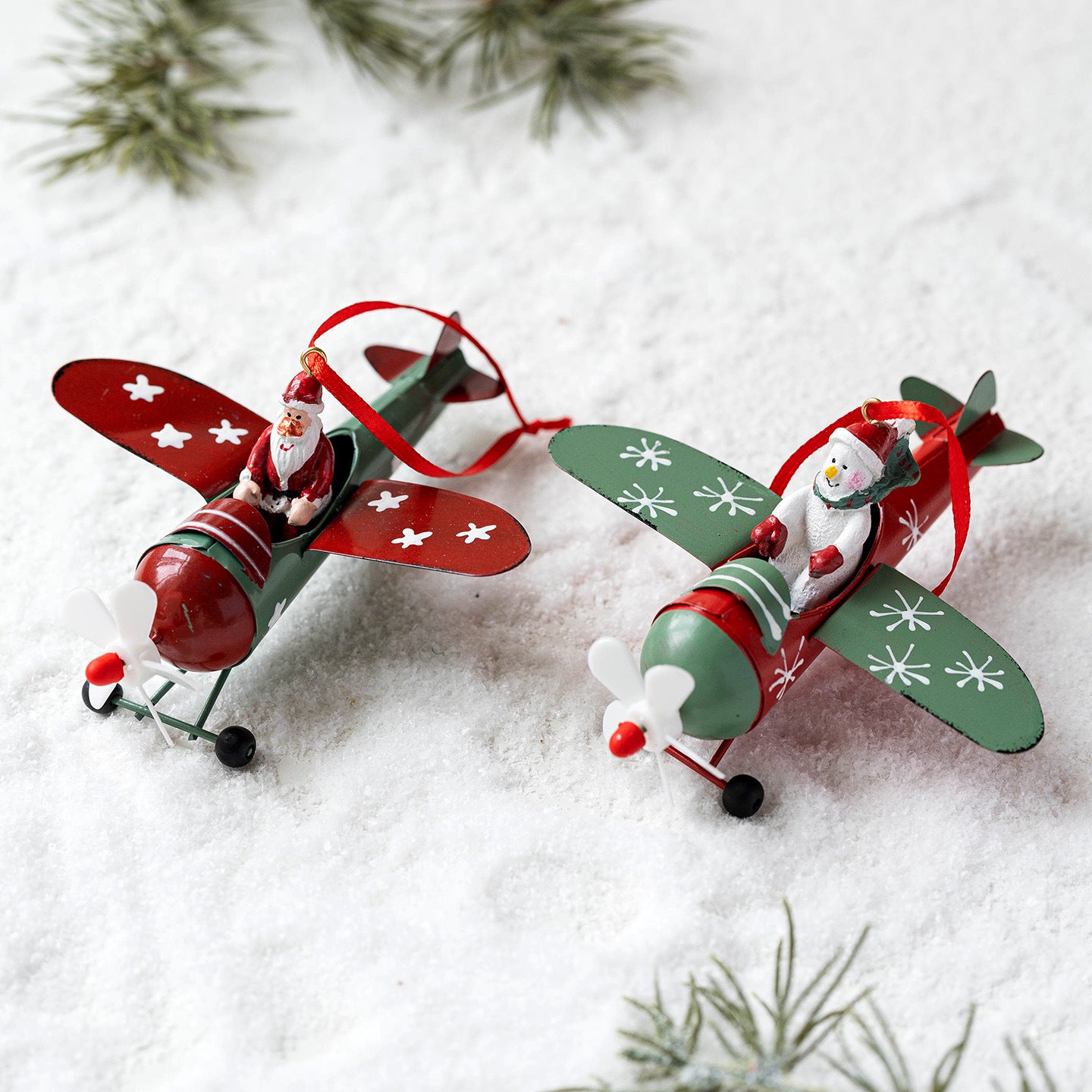 Flying Christmas Legends – Santa, Snowman & Reindeer Plane Ornaments Collection Berriscent