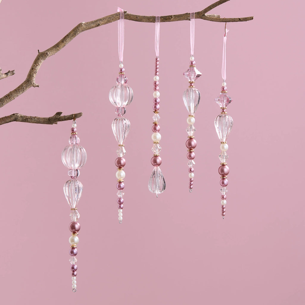 Blush Crystal Bead Ornament Set