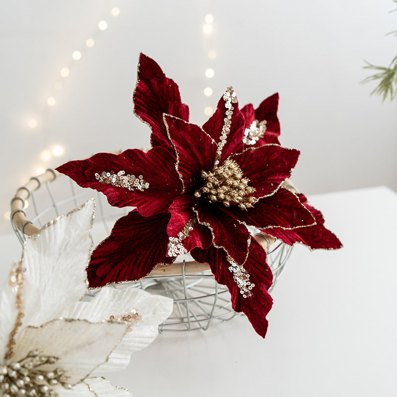 Velvet Glitter Poinsettia Flowers – Set of 2 Berriscent 