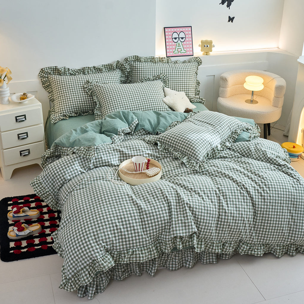 Green Meadow Gingham Bedding Set Berriscent