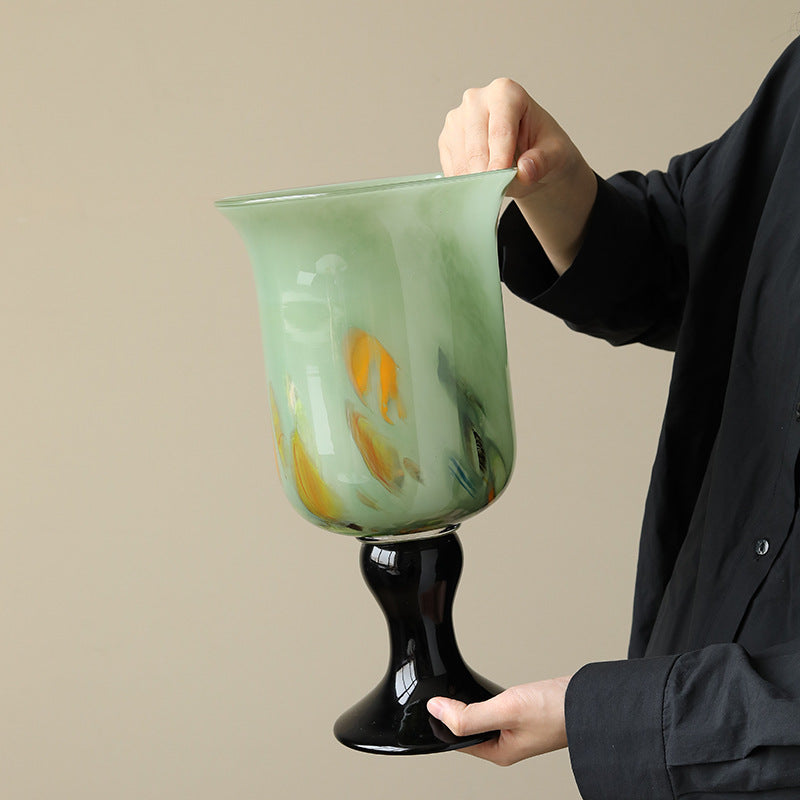 Artisan Hand-Blown Glass Vase on Black Pedestal Berriscent