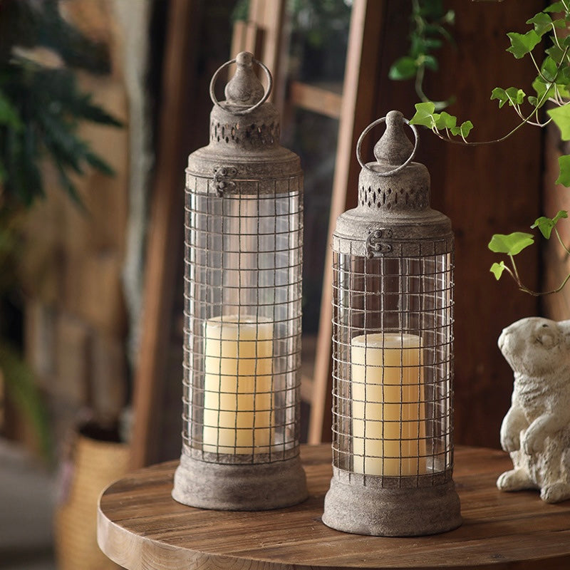 Rustic Aged Metal Cage Lantern – Tall Vintage Candle Holder Berriscent