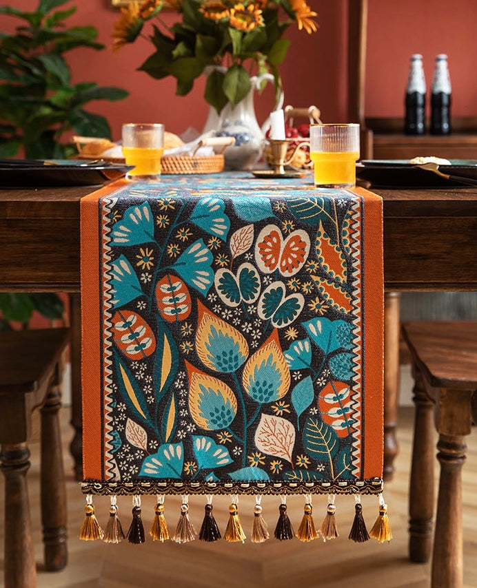 Bohemian Jacquard Table Runner with Tassels Berriscent
