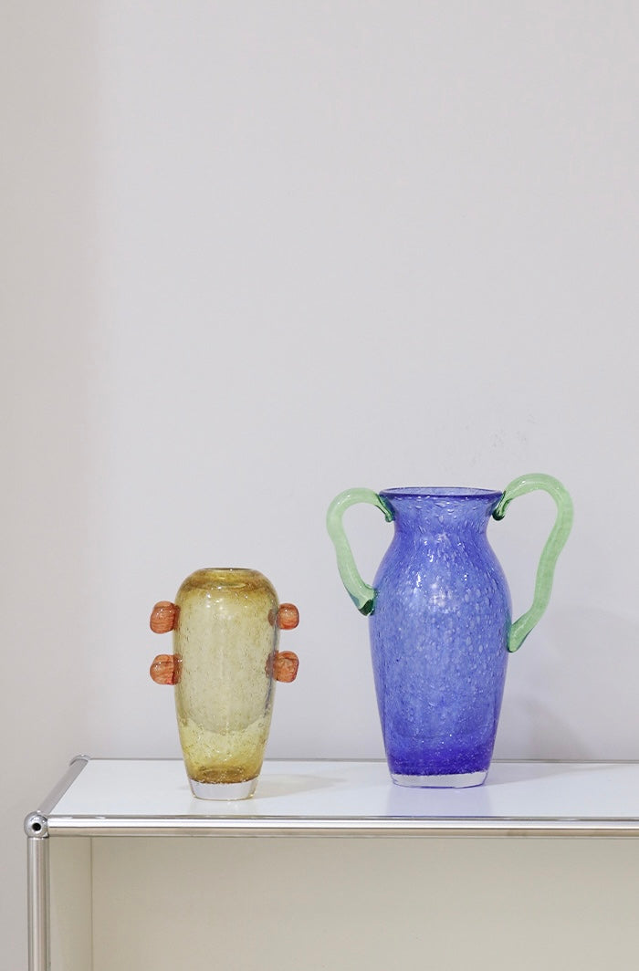 Artisanal Bubble-Glass Vase Collection — Blue & Amber Sculptural Series