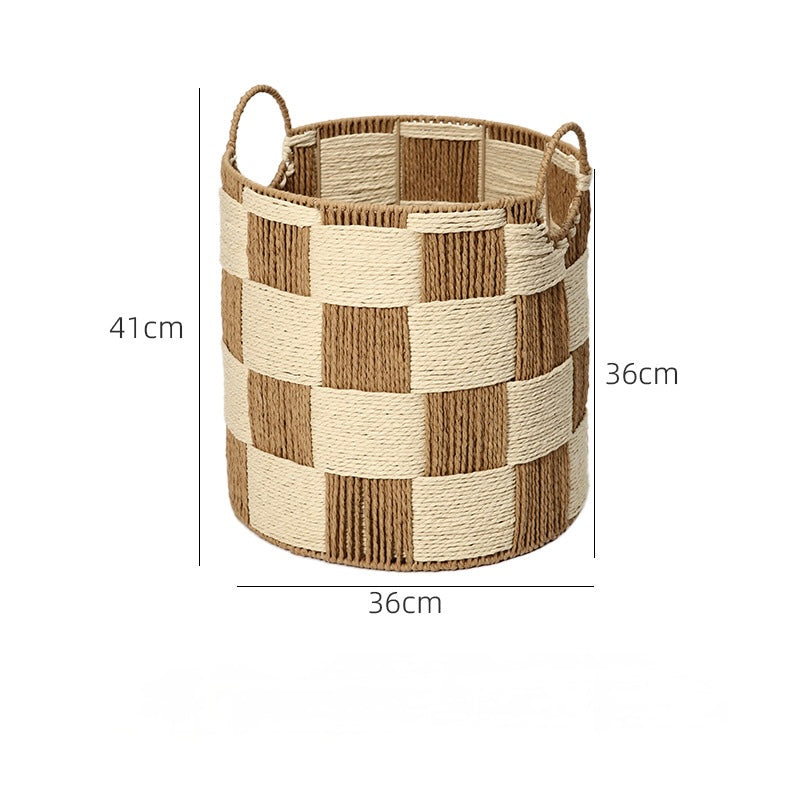 Handwoven Checkerboard Seagrass Storage Basket with Handles Berriscent