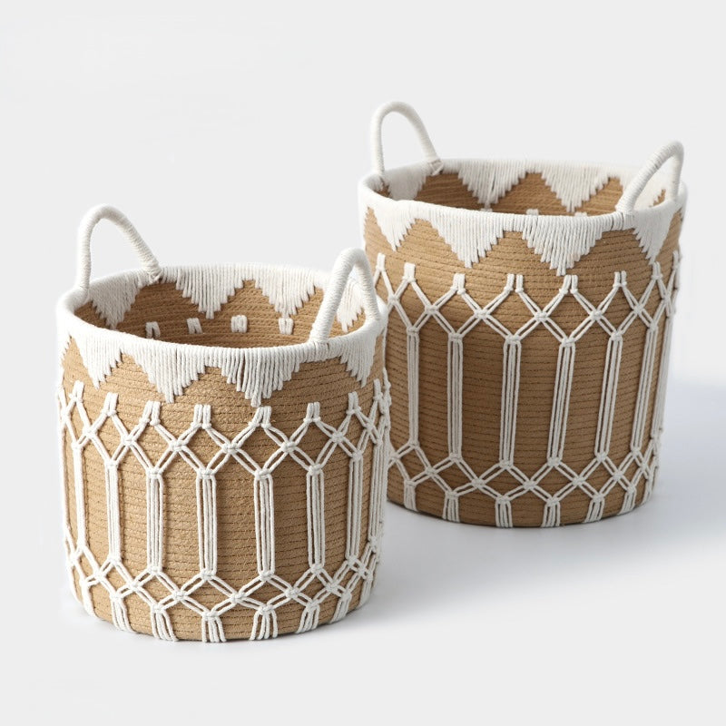 Macramé Seagrass Storage Basket with Cotton Rope Detailing Berriscent