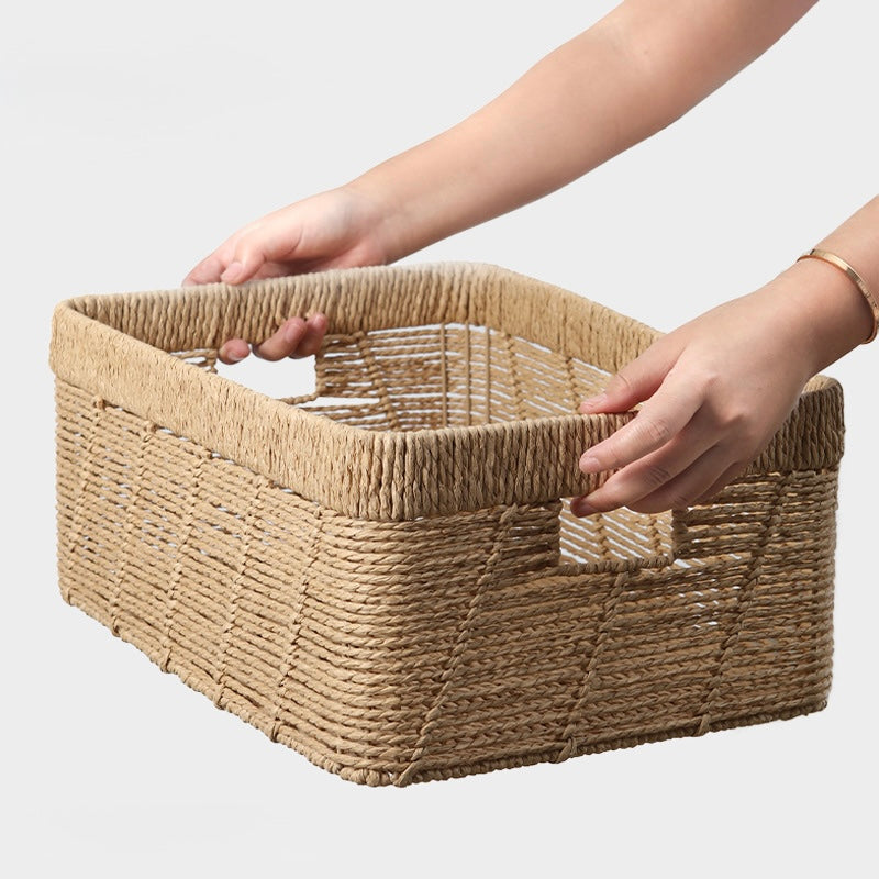 Rectangular Handwoven Natural Storage Basket with Handles Berriscent
