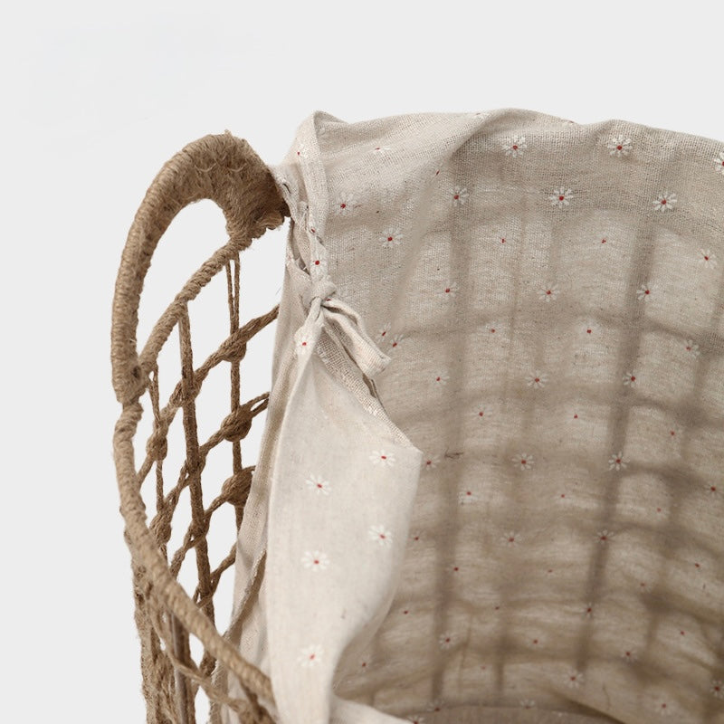 Round Handwoven Rope Storage Basket with Linen Lining Berriscent