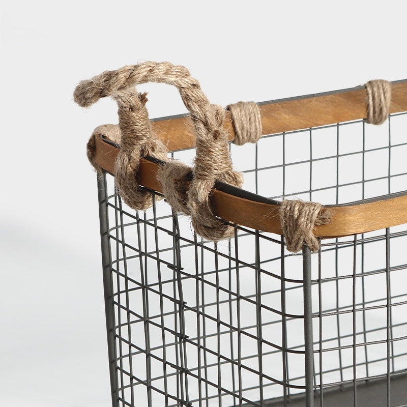 Industrial Wire Storage Basket with Wooden Frame Berriscent