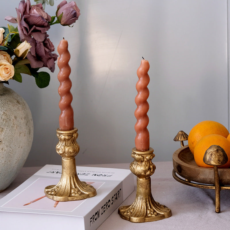 Antique Gold Cast-Iron Candle Holders Berriscent